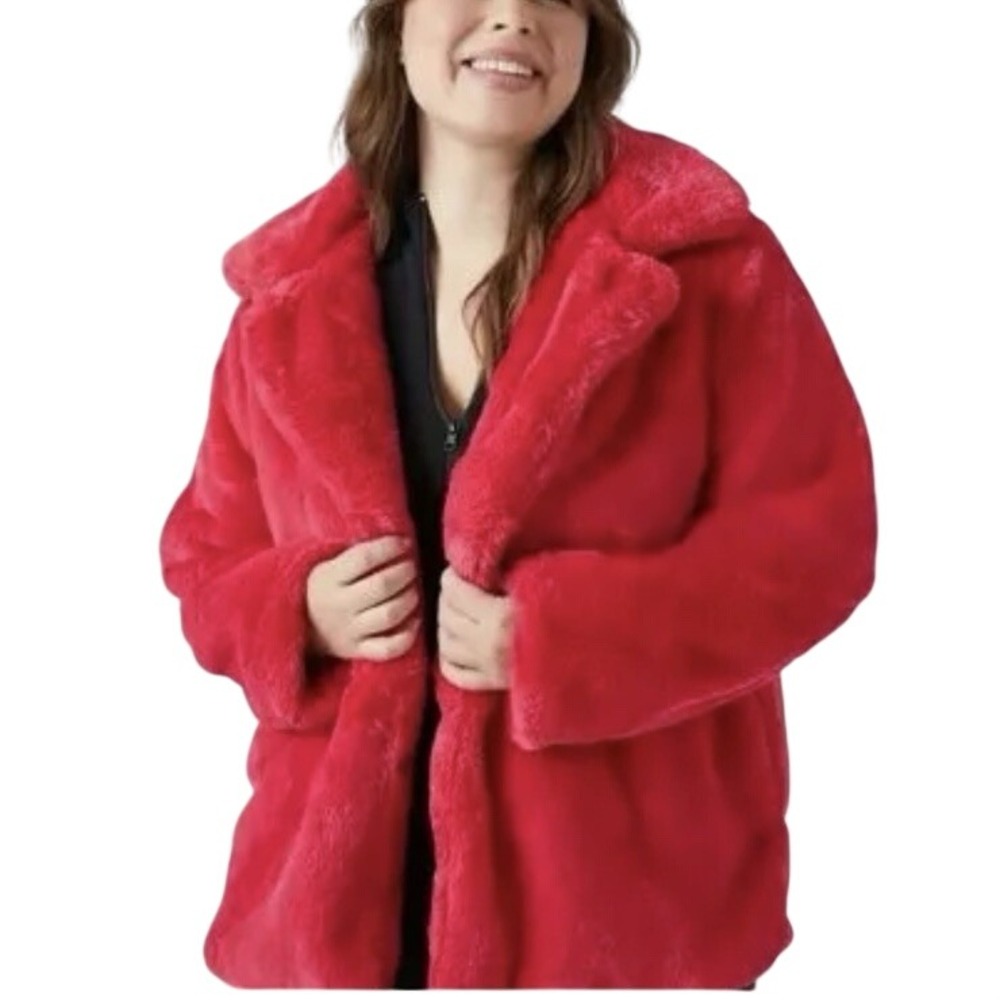 Forever 21 Long Sleeve Hot Pink Soft & Fluffy Faux Fur Coat Medium